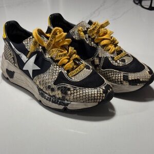Golden Goose Snakeskin Sneakers with Yellow Accents